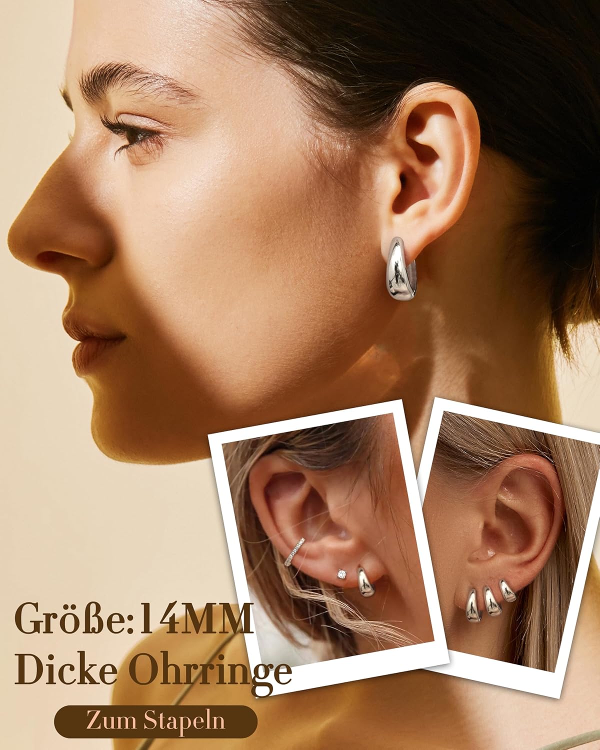 FIOROYAL 925 Silver Hoop Earrings for Women, Hypoallergenic Earrings Chunky 14K Gold Hoop Earrings Small Huggie Teardrop Stud Earrings for Sensitive Ears (Gold/Silver) – Bild 3