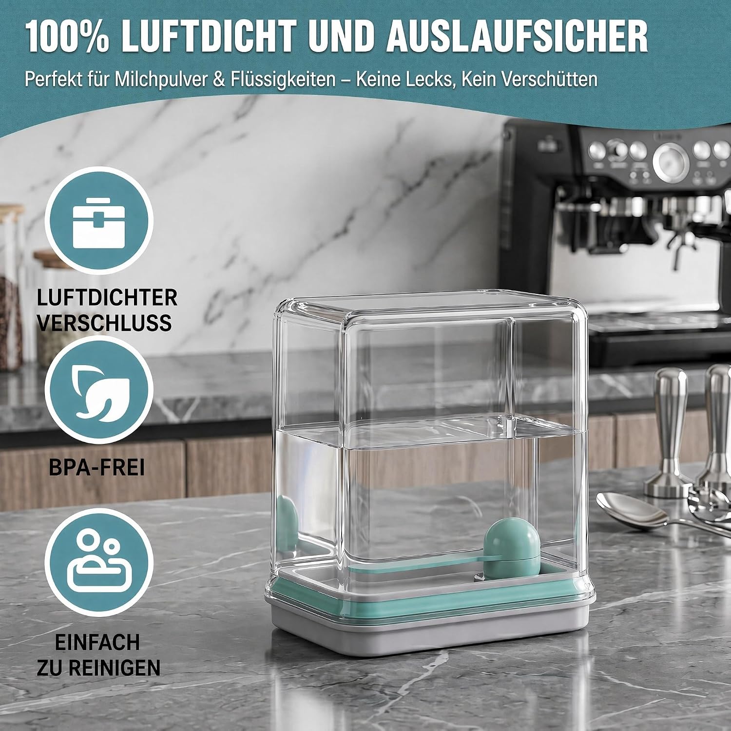 Milk Powder Dispenser 1700 ml Transparent with Spoon and Brush – Bild 5