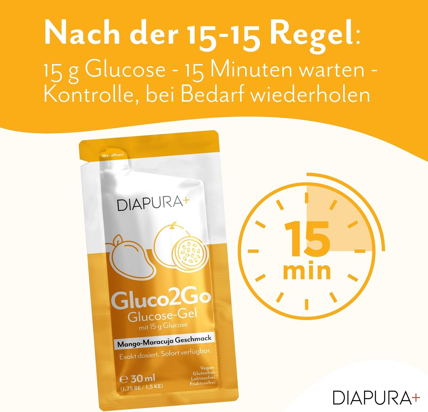 Gluco2Go Glucose-Gel Mango-Maracuja, 15 g Traubenzucker, 12x30 ml | Glucose-Gel mit exakt 15g schnell verfügbarer Glucose pro Portion | Klein & immer dabei | Sicher fühlen bei Unterzuckerungen – Bild 6