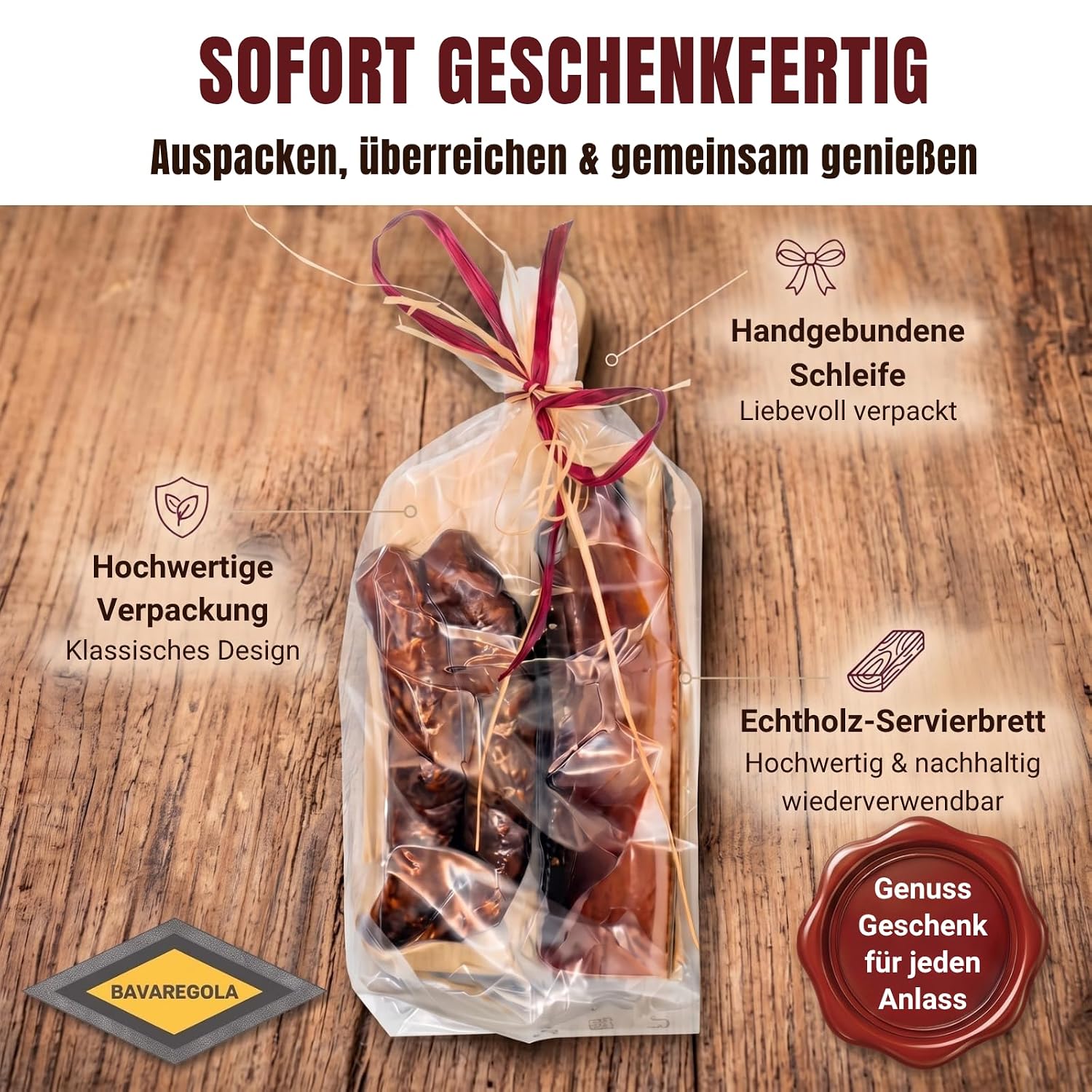BAVAREGOLA South Tyrolean Bacon Gift Set – "Snack Board" – Bacon Centre Piece with Bacon Board and Knife – Enjoyment Gift for Men and Women – Bild 4