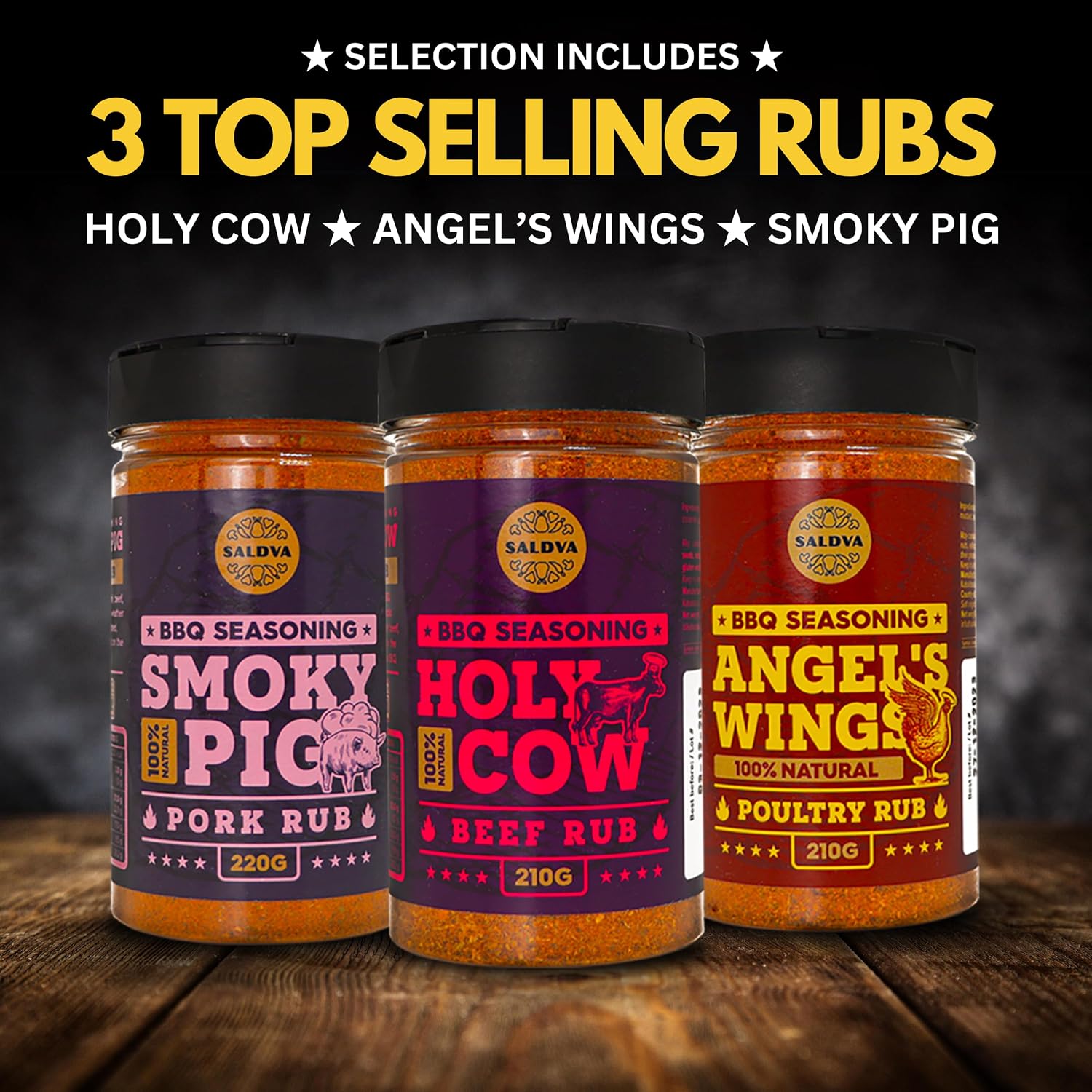 Classic Selection of Premium BBQ Spices - Holy Cow, Adam's Rib, Angel's Wings, Smoky Pig, Ultimate Rub & Veggie War | Pack of 6 | 100% Natural | Great Foodies Gift – Bild 2