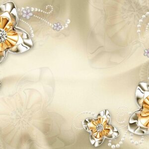 Vlies Fototapete Wandtapete Wandbilder 3D Blumen Goldschmuck Hofstil 1511 (200(B) x 140(H) cm)