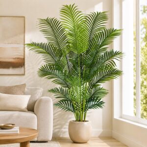 Artificial Plants Large 180 cm Artificial Plant in Pot Plastic Artificial Palm Tree Like Real Fake Plants Decoration for Living Room Balcony Bedroom Office Perfect Housewarming Gift (1 Pack)