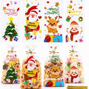 Pack of 100 Christmas Cookie Bags – Cellophane Bags Christmas Bags 12.5 x 27.5 cm | Biscuit Bags Transparent with 4 Designs | Christmas Bags for Filling for Biscuits & Sweets