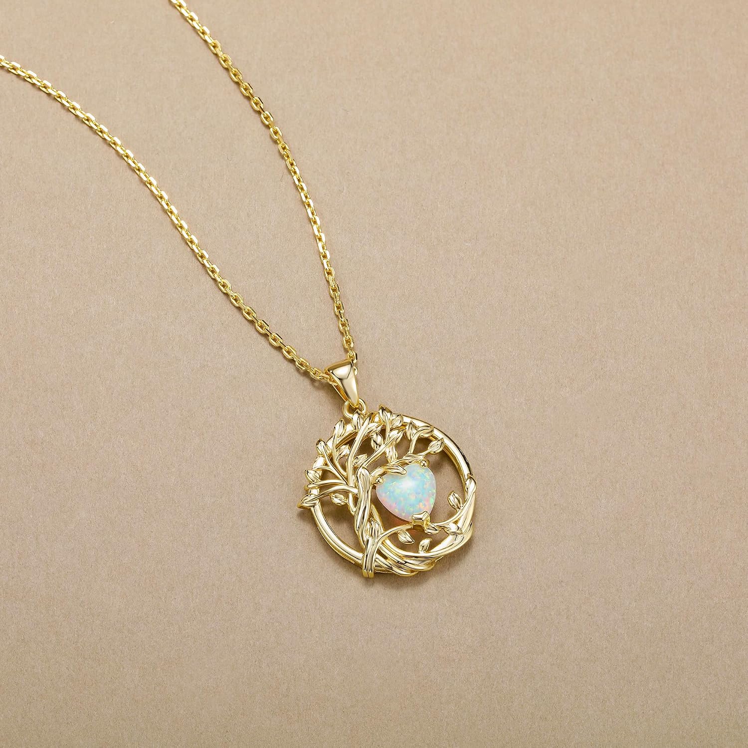 FANCIME Tree of Life Necklace for Women, Yellow Gold Plated Tree of Life Gemstone Pendant Necklace, Jewellery Gifts for Women, Girls, Chain Length: 40 + 5 cm – Bild 4