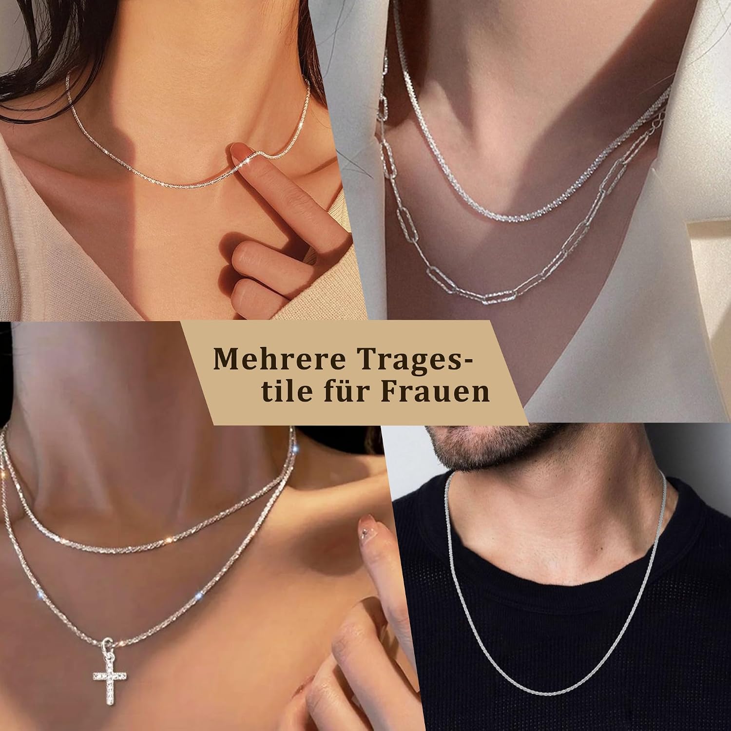 Avotto Silver Chain Necklace Women's 2 mm Chain Silver Diamond Shiny Necklace Silver Chains for Women 14 16 18 20 22 24 26 28 Inches – Bild 3