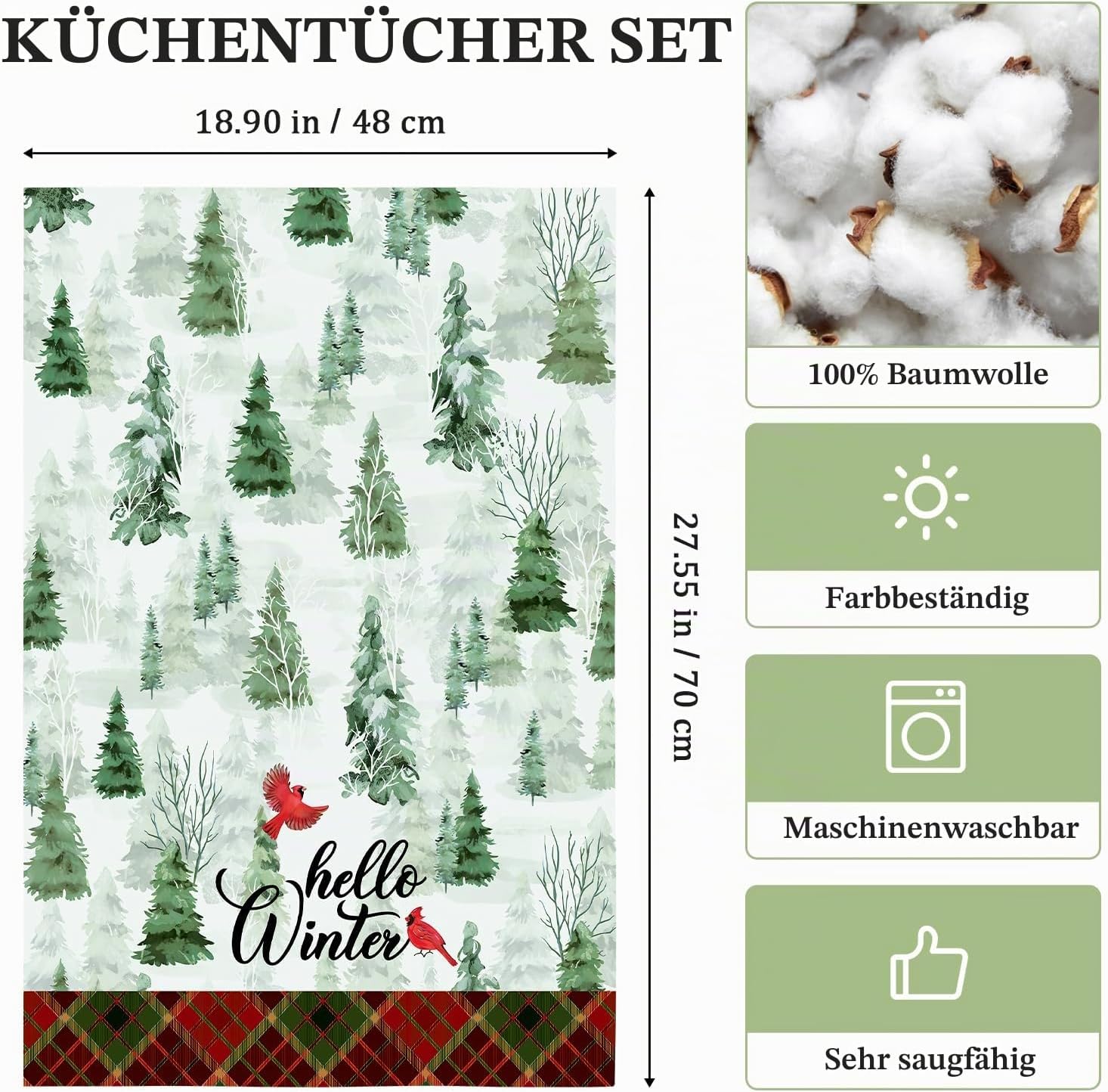 Christmas Tea Towels 100% Cotton Set of 4 48 x 70 cm – Bild 6