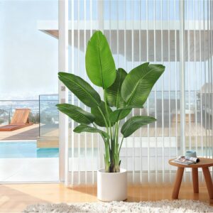 Artificial Bird of Paradise Plant, Faux Banana Leaf Tree for Home Decor, Artificial Plants, Large Indoor Floor Plant with 9 Stems (1, Black Planter, 120 cm)