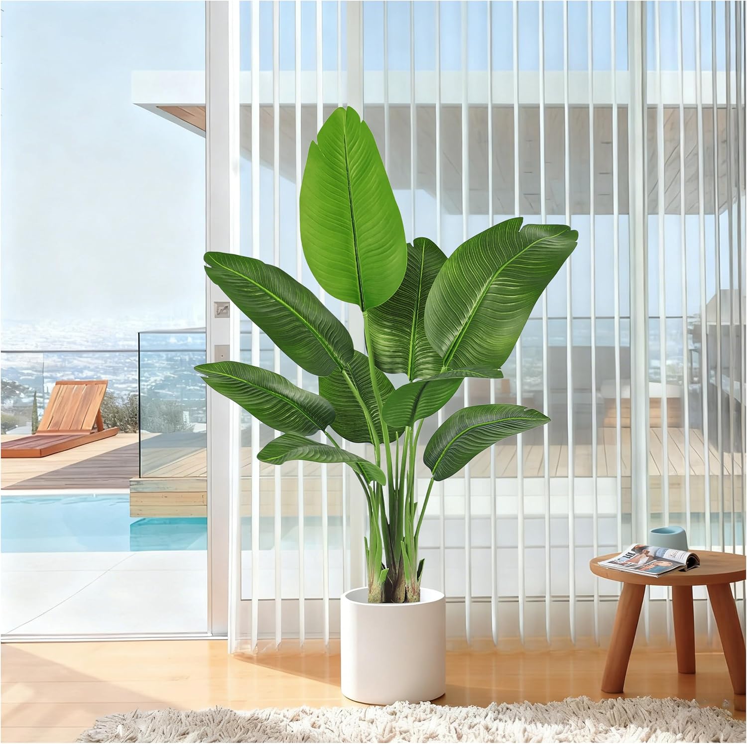 Artificial Bird of Paradise Plant, Faux Banana Leaf Tree for Home Decor, Artificial Plants, Large Indoor Floor Plant with 9 Stems (1, Black Planter, 120 cm)