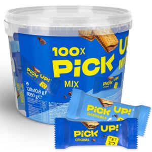 PiCK UP! minis Original + Choco&Milk (1 x 1.06 kg), Mini Biscuit Bar with Crisp Milk Chocolate Bar Between Two Biscuits in 2 Varieties, 100 Portion Packs