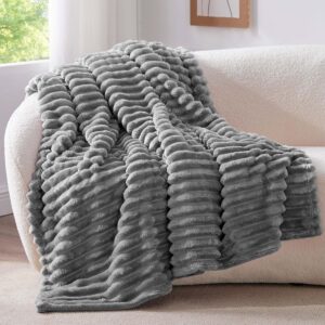 BEDELITE Cuddly Blanket, Fluffy Decorative Blanket for Sofa, Grey, 125 x 150 cm
