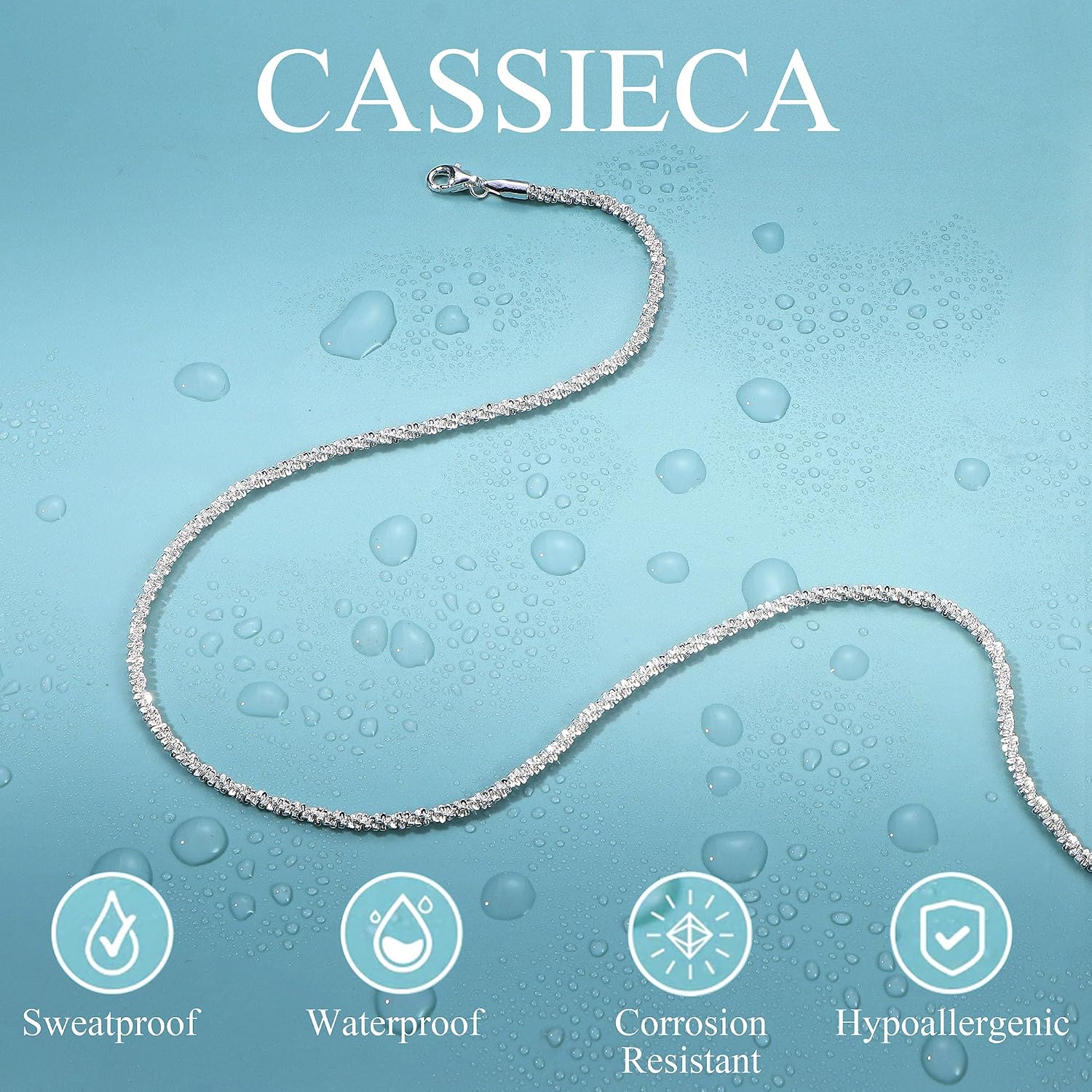 CASSIECA 2 Pcs Silver Necklace for Women Ladies Silver Chain Necklace Layerd Singapore Chain Adjustable Stackable Necklace Shiny Diamond Cut Rope Necklace for Women Girls – Bild 4