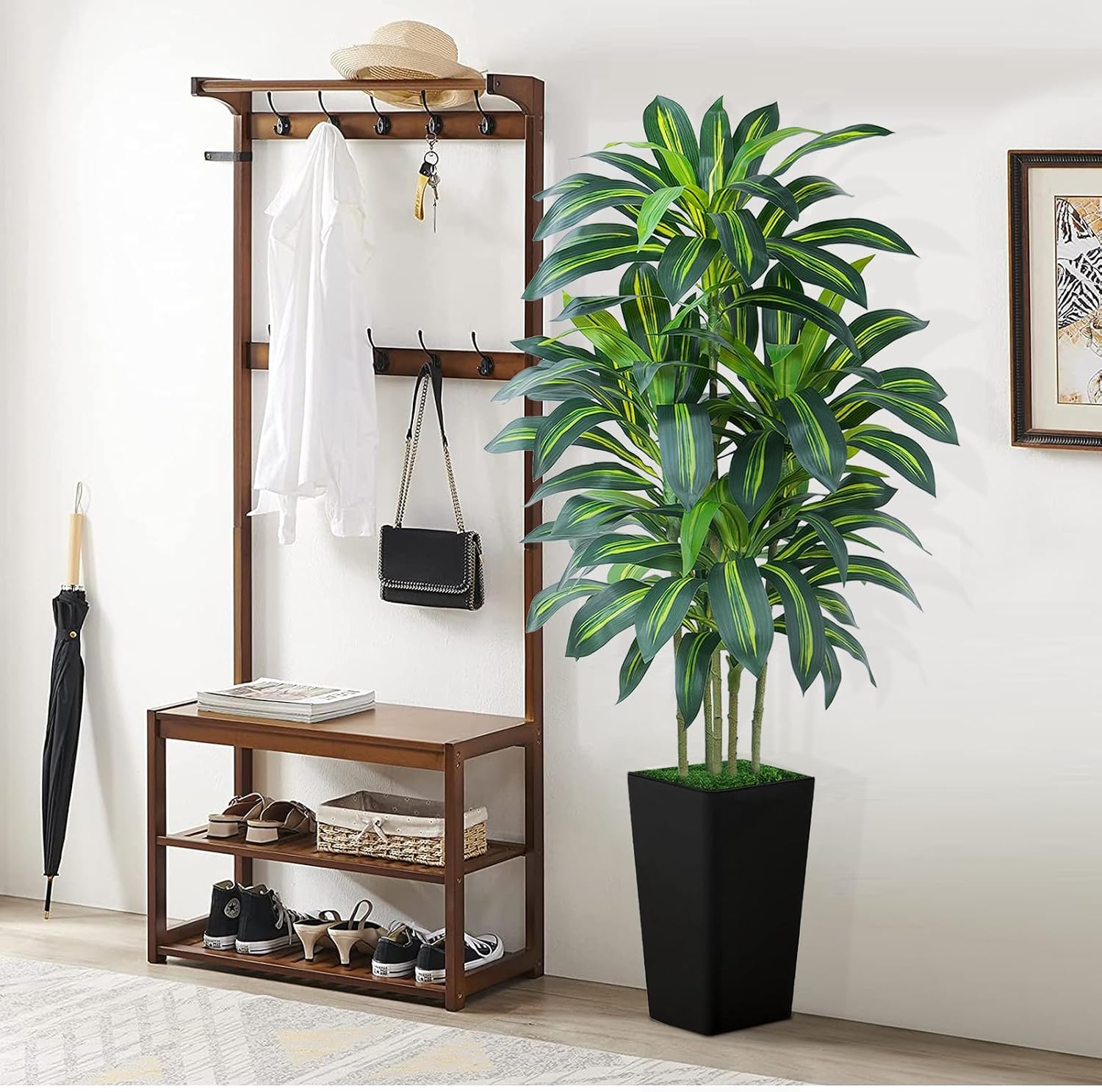 Dracaena Artificial Plant 180 cm with Black Planter, Artificial Palm Tree Large Like Real with 108 Leaves, Artificial Tree for Indoor Decoration, Living Room, Bedroom, Office, Garden, Home – Bild 8