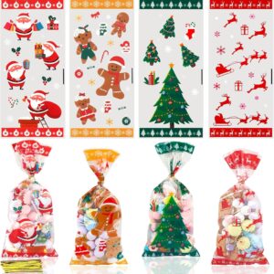 Pack of 120 Cellophane Bags, Christmas Candy Bags, Biscuits, Goody Bags with 120 Twist Ties, Bags for Filling, Cellophane Bags Small for Cookies, Biscuits, Chocolates (Yellow)
