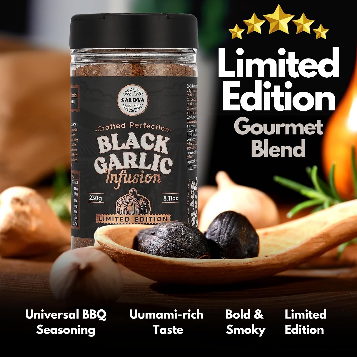 Premium Black Garlic BBQ Rub - Limited Edition Universal Spice - With Intense Umami Flavour - Strong & Smoky Spice Blend - Large Jar (230 g) – Bild 3