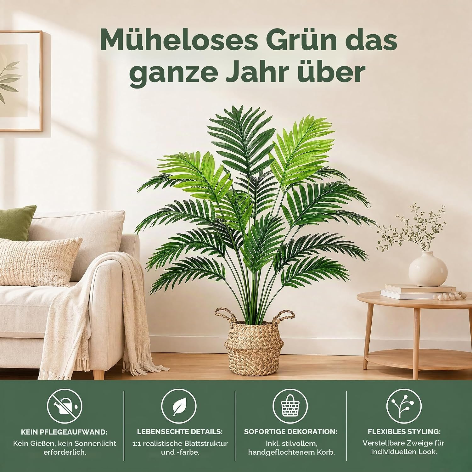Artificial Plants 71 cm Artificial Plant Areca Palm Tree with Seagrass – Bild 3