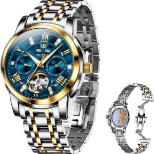 OLEVS Groß Uhr Herren Wasserdicht Leuchtend Edelstahl Mondphase Armbanduhr Herren Analog Chronograph Herrenuhren Arabische Ziffern mit Datum