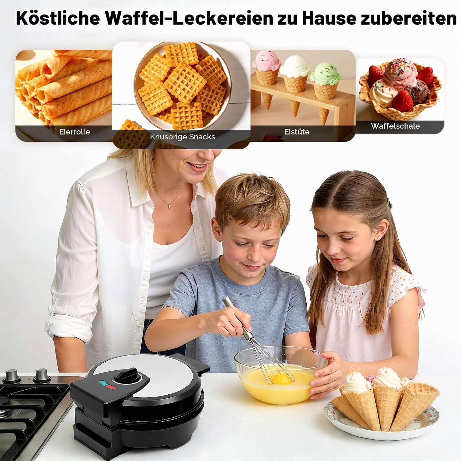 Electric Waffle Cone Maker, 1200 W 220-240 V Waffle Iron, Round Ice Cone Maker, Ice Cake Iron, Commercial Waffle Bag Machine for Ice Cream Cones, Egg Bags, Waffle Bags – Bild 9
