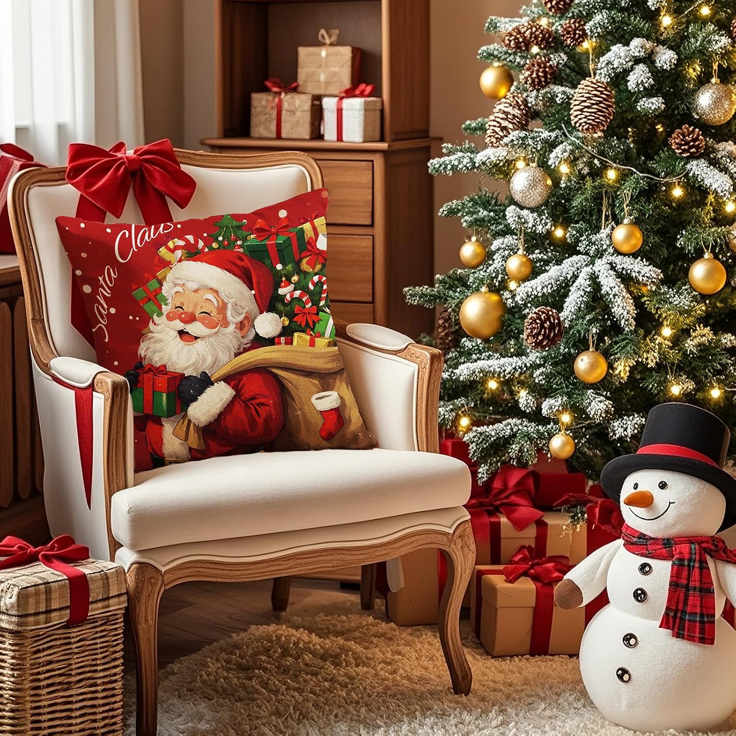 Christmas Cushion Cover, 45 x 45 cm, without Cushion Filling, Set of 4, Linen Look, Square Christmas Cushion Covers with Zip for Sofa, Living Room, Christmas Decorations (Multi-Colour) – Bild 8