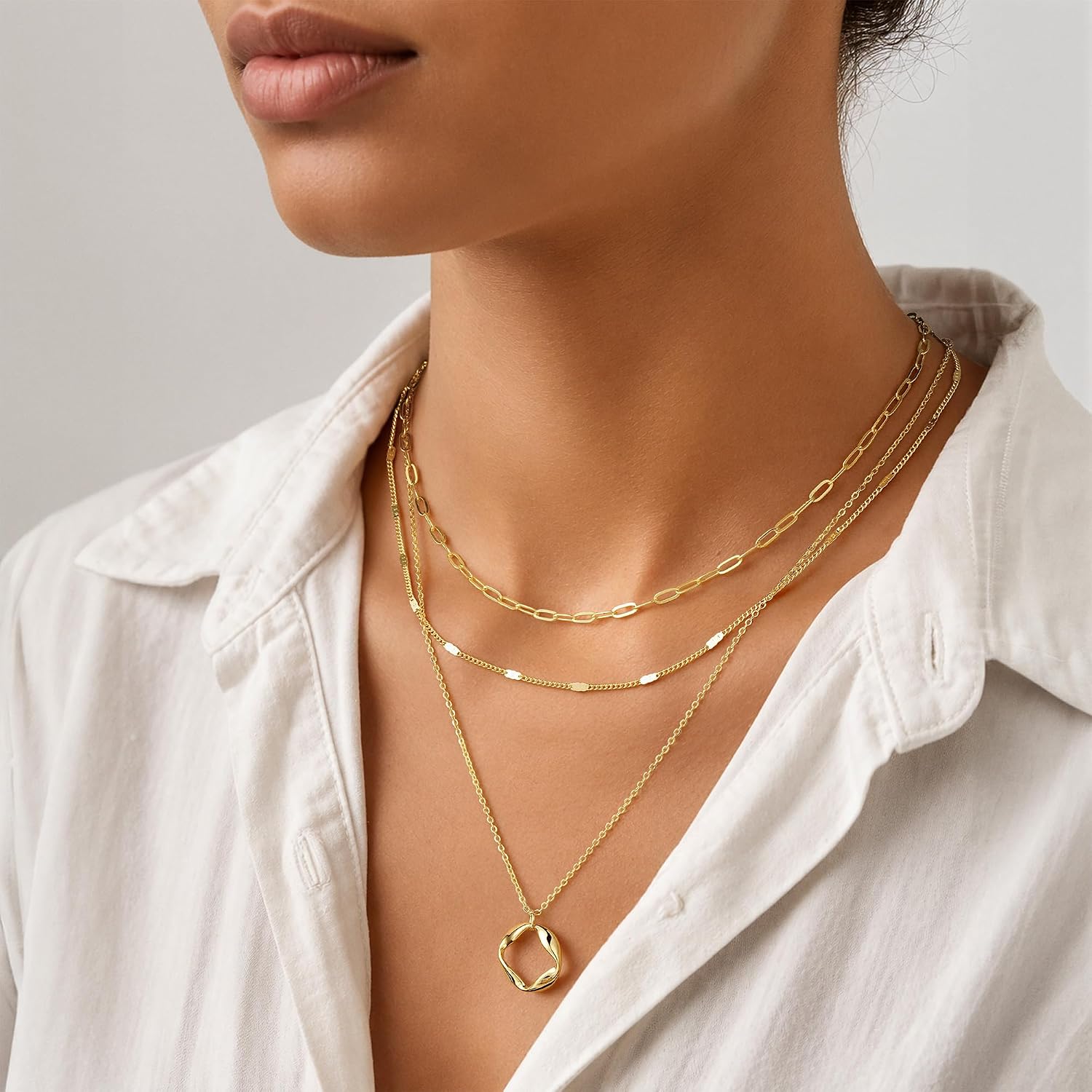 Turandoss Women's Gold Chain, 14 K Gold-Plated Layering Necklace, Women's Chain with Coin Beads Pendant, Snake Chain, Figaro Stackable Necklace Set, Birthday Gift for Girls, Women, Pack of 3 – Bild 3