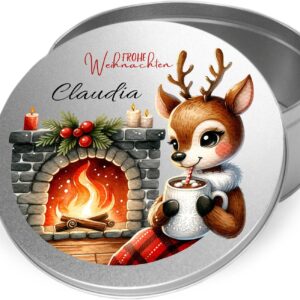 GRAZDesign Biscuit Tin Christmas Personalised with Name Deer Merry Christmas