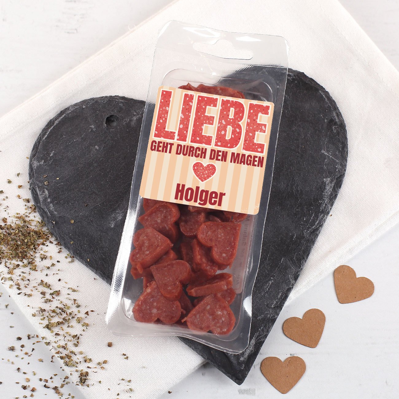 Herz & Heim Hearty Mini Salami - Love Goes Through the Stomach - with Name of Your Choice – Bild 2