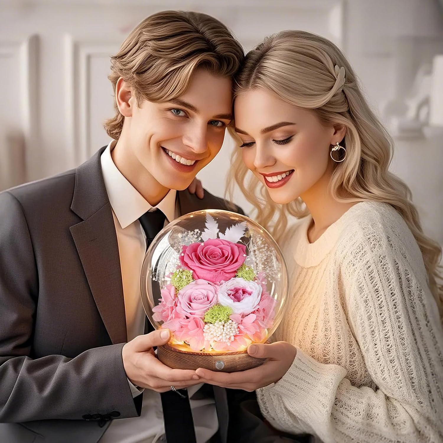 Eternal Rose in Glass Pink with LED Infinity Rose Real Flower for Women – Bild 8