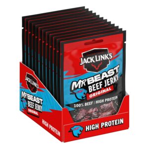 Jack Link's Beef Jerky Original - MrBeast Edition - Pack of 12 (12 x 25 g) High Protein Snack - Protein Snack for Fitness, Gym & Outdoor - American Dried Beef Meat