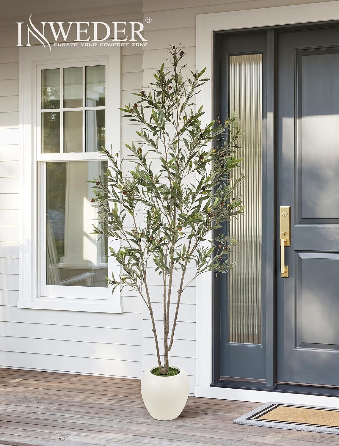 210 cm Artificial Olive Tree with White Pot, Large Artificial Plant – Bild 8