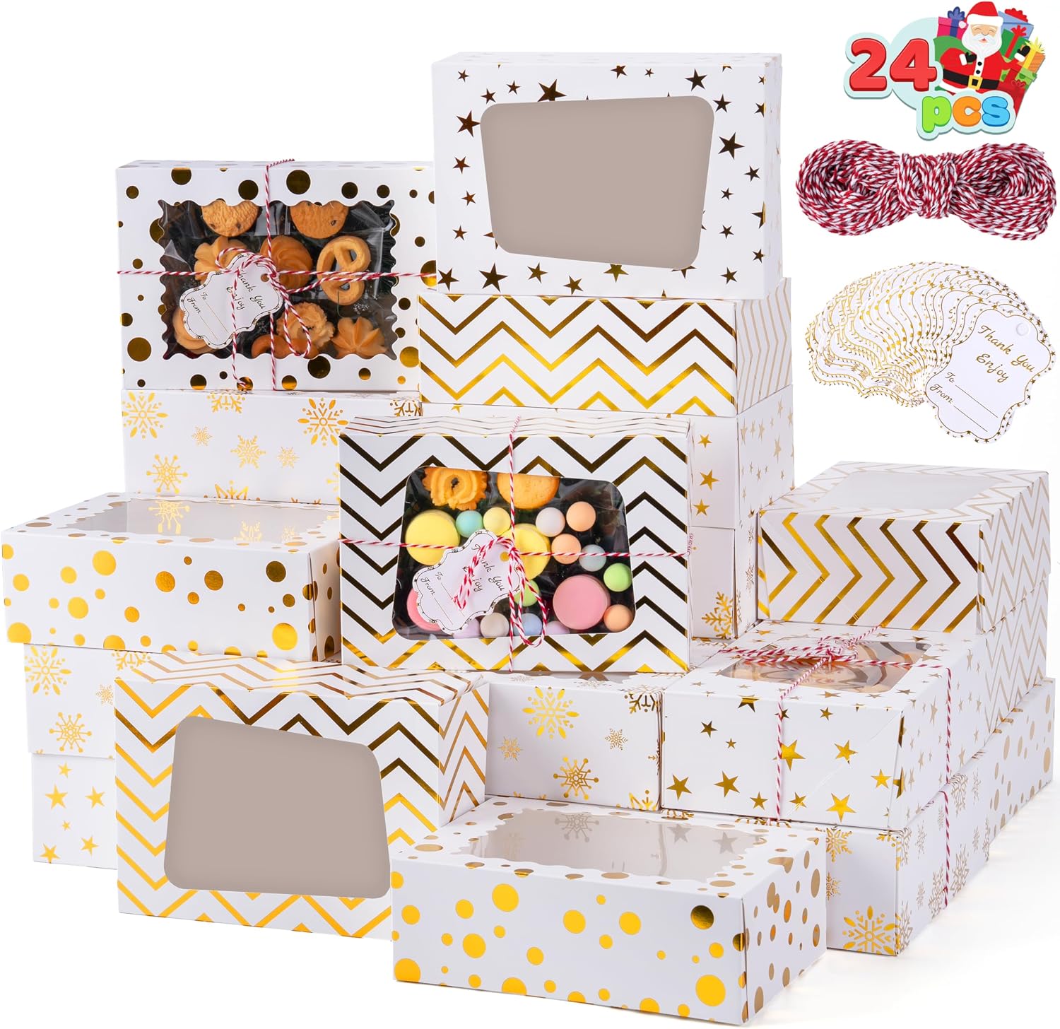 JOYIN Christmas Cookie Boxes, Gold Foil Boxes with Window, 9 x 6.2 x 3 inches, Bakery Gift Wrapping for Christmas, Holiday, Party, Pastry, Cupcakes, Cookies, Brownies, Donuts, 24 – Bild 9
