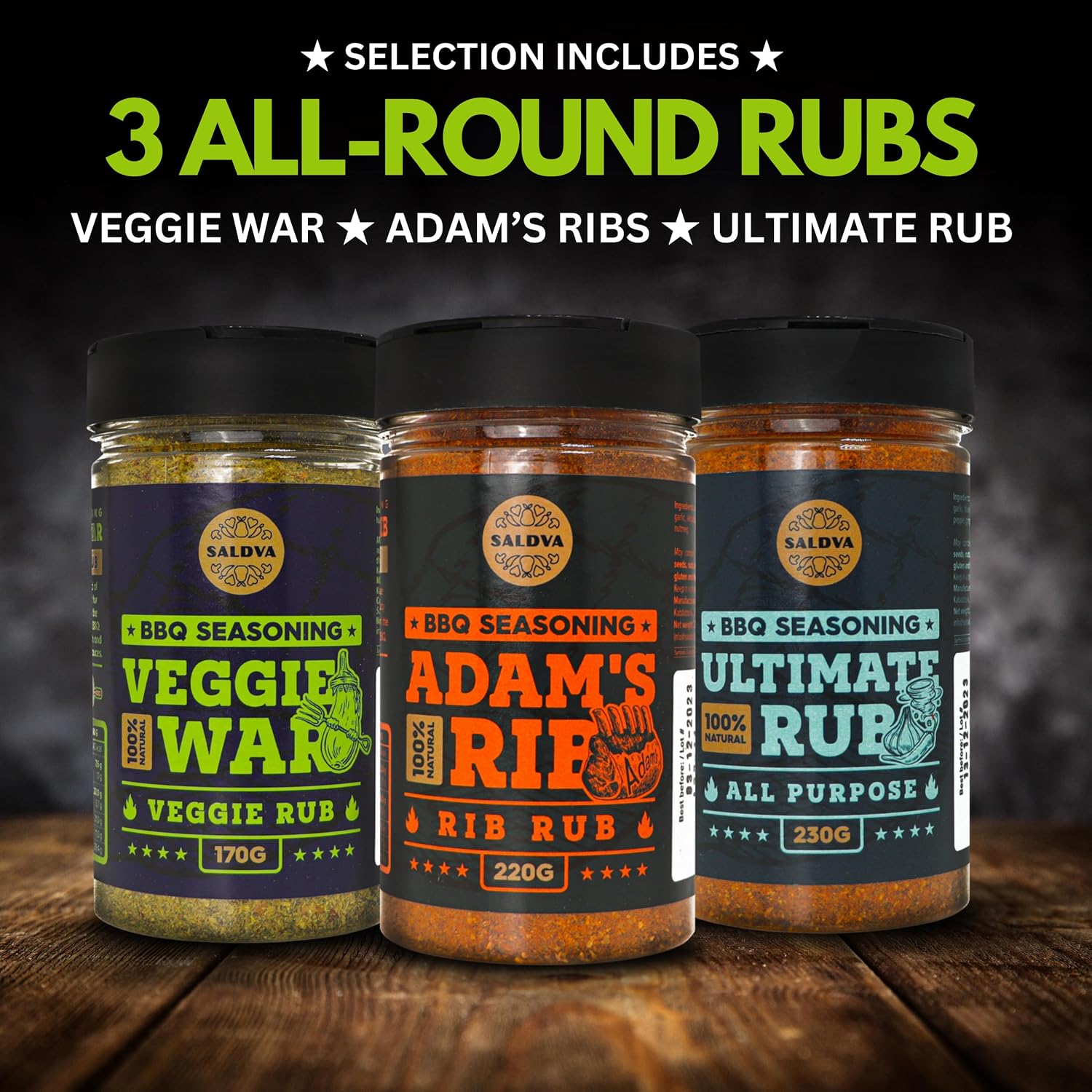 Classic Selection of Premium BBQ Spices - Holy Cow, Adam's Rib, Angel's Wings, Smoky Pig, Ultimate Rub & Veggie War | Pack of 6 | 100% Natural | Great Foodies Gift – Bild 3