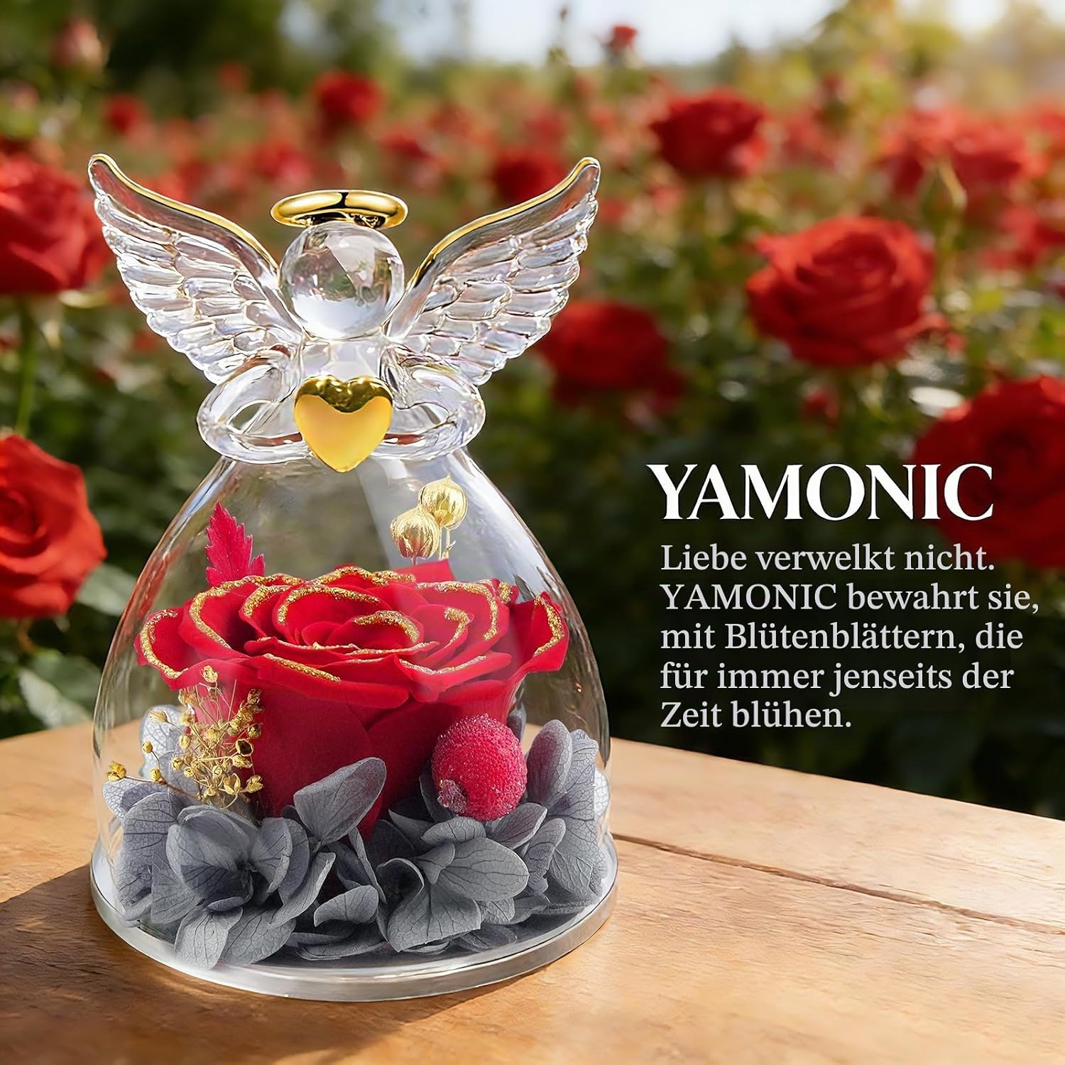 Yamonic Eternal Rose Angel Gifts for Women, Eternal Rose in Glass Gifts for Mum, Angel Figure, Birthday Gifts for Women, Grandma Gift, Real Rose Guardian Angel, Christmas, Mother's Day Gift – Bild 3