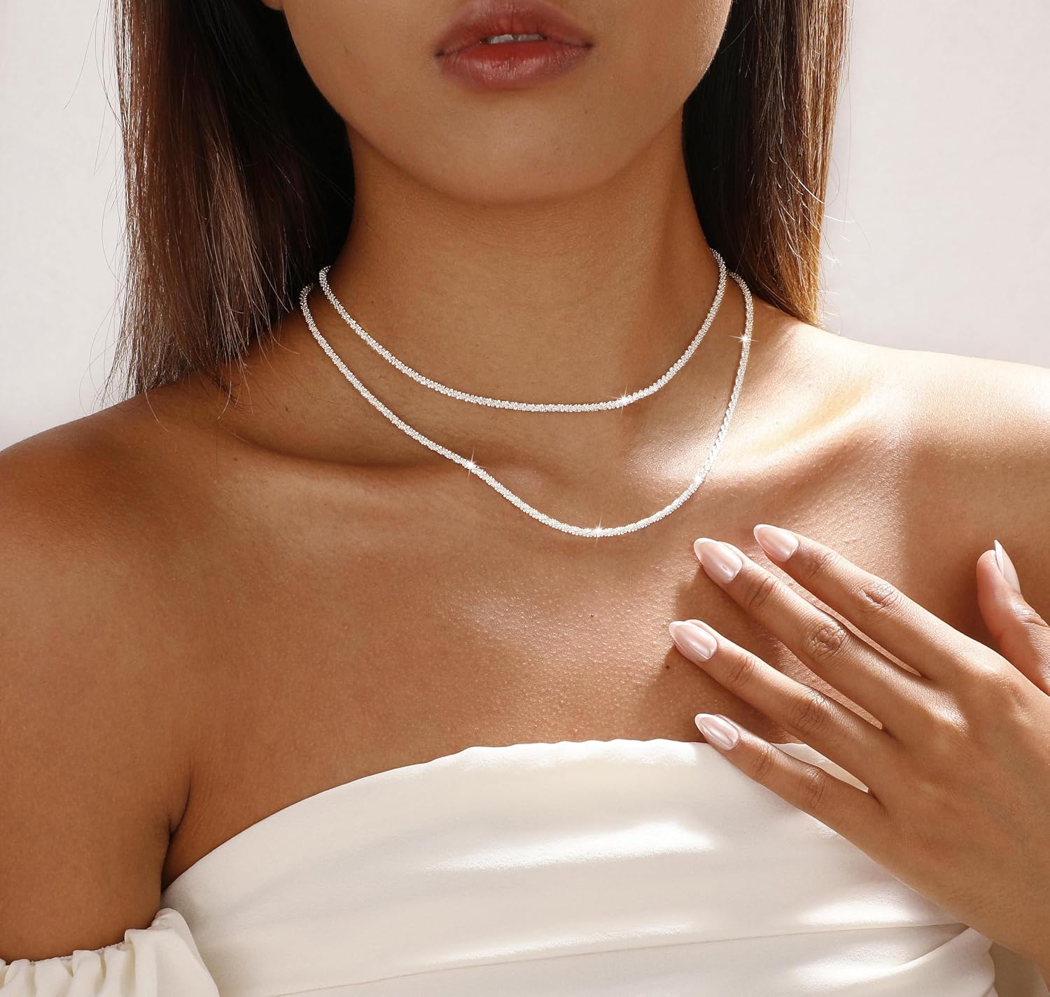 Mesaro Silver Necklaces for Women - 2-Piece Layered Necklaces, Hypoallergenic Sterling Silver Choker, Delicate Jewellery Gift for Birthday & Christmas – Bild 3