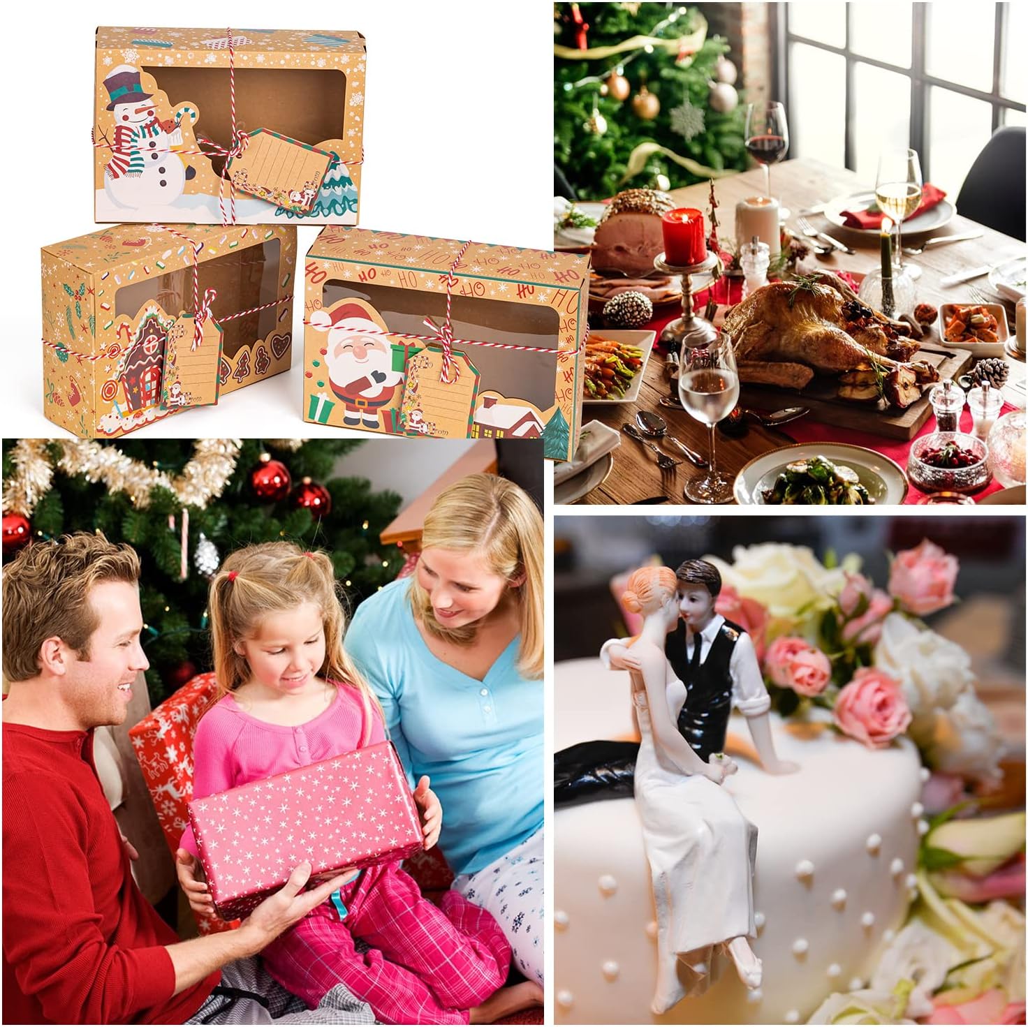Pack of 12 Christmas Biscuit Boxes, 3 Different Design Biscuits Packaging, Christmas Box, Biscuit Box, Cake Boxes with Viewing Window for Bakery, Chocolate, Chocolate Box Packaging – Bild 4
