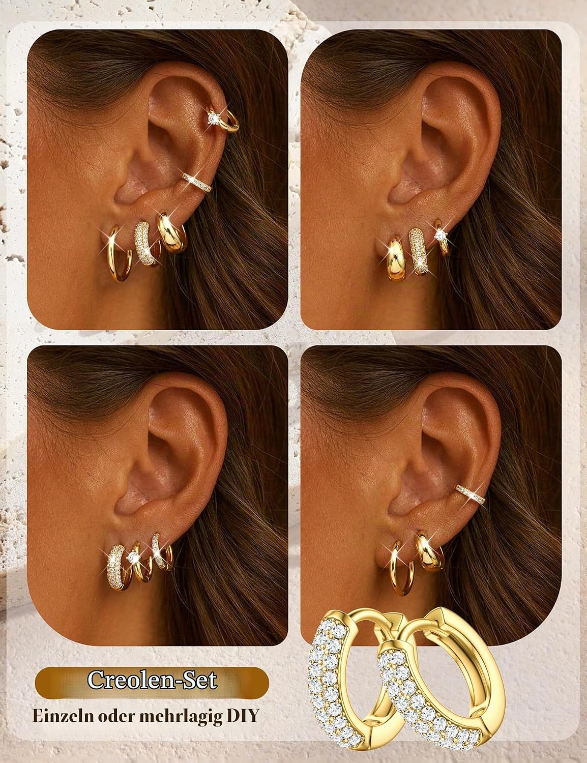 Finrezio 5 Pairs of Hoop Earrings Gold/Silver for Women Earrings Gold Small Chunky Gold Earrings Set Golden Earrings Women's Hypoallergenic Gold Huggie Sleeper Earring Gold Jewellery Gift for Women – Bild 5