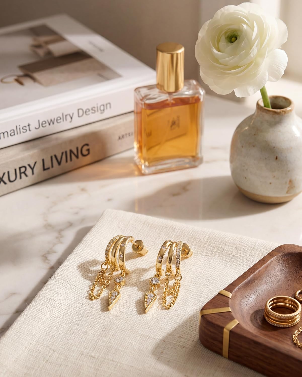 MUMREUES Ohrringe Gold Hängend 14 Karat Vergoldet Ohrringe Creolen Damen Stecker Hypoallergen Wasserfest Minimalistische Minimalist Elegant Quasten Ketten Schmuck Geschenke – Bild 6