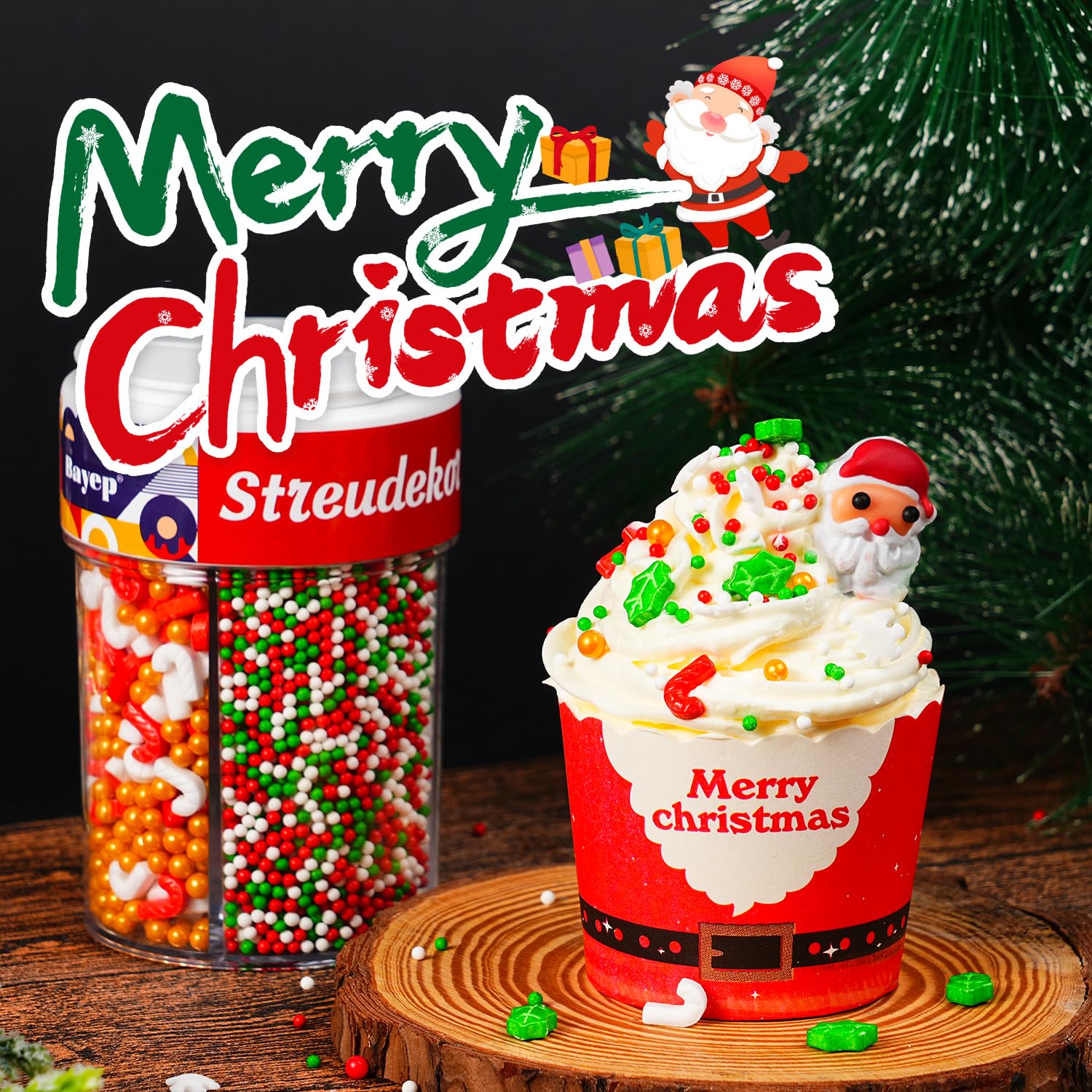 Christmas Cake Sprinkles 185 g - Edible Decoration Sweets with Holly Berries, Candy Canes & Snowflakes for Cookies, Cupcakes and Pastries - Red/White/Green Sugar – Bild 5