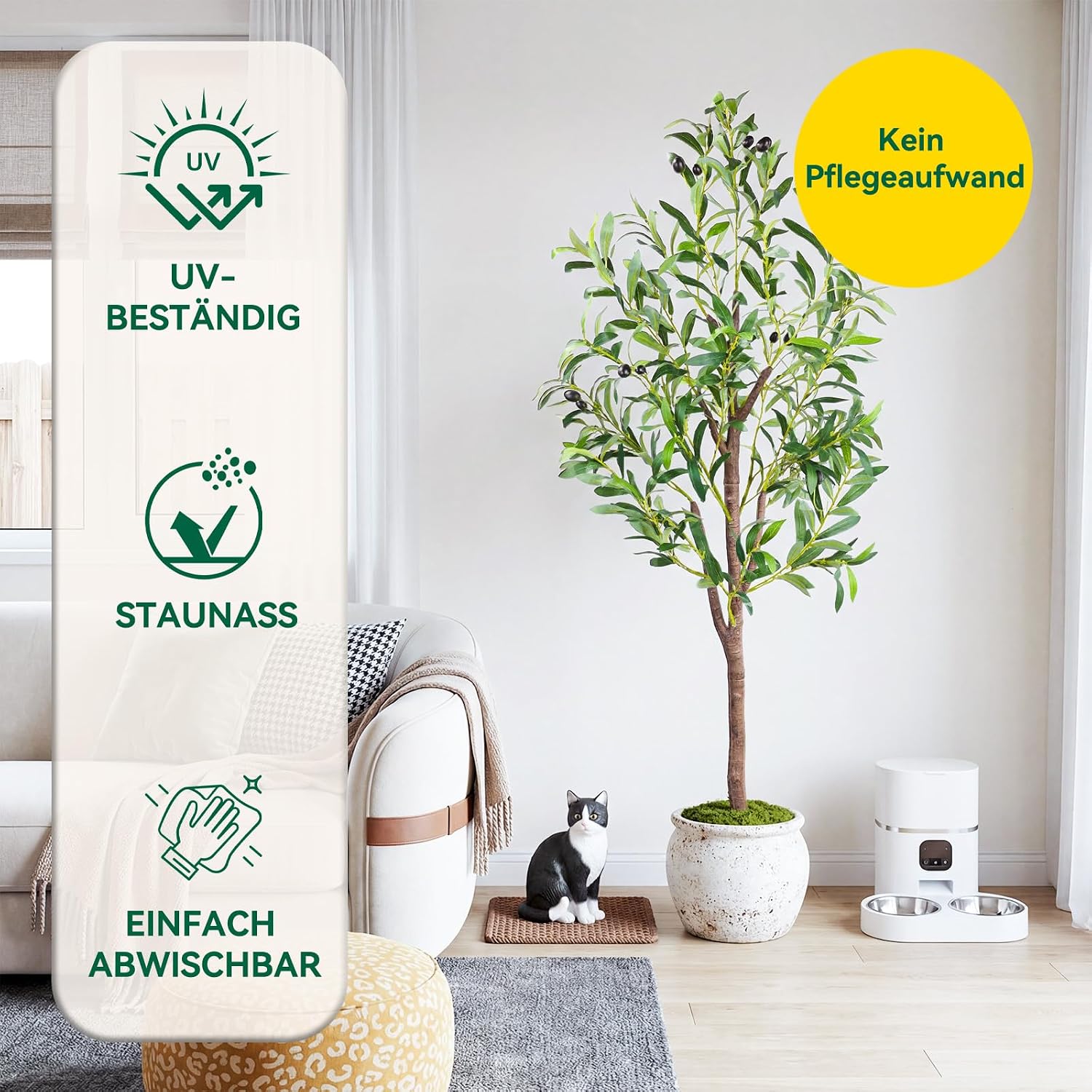 Artificial Olive Tree, 150 cm, Artificial Plant Like Real with Pot & Thicker Trunk - More Leaves & Olives, Care Free. Ideal as Artificial Tree Indoor, Decorative Tree for Living Room, Office, Shop – Bild 8