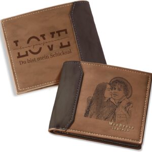 Easycosy Men’s Dad, Personalised Wallet with Photo and Name – Leather Wallet with Engraving Capital Letter – Gifts for Men Dad Grandpa for Valentine’s Day