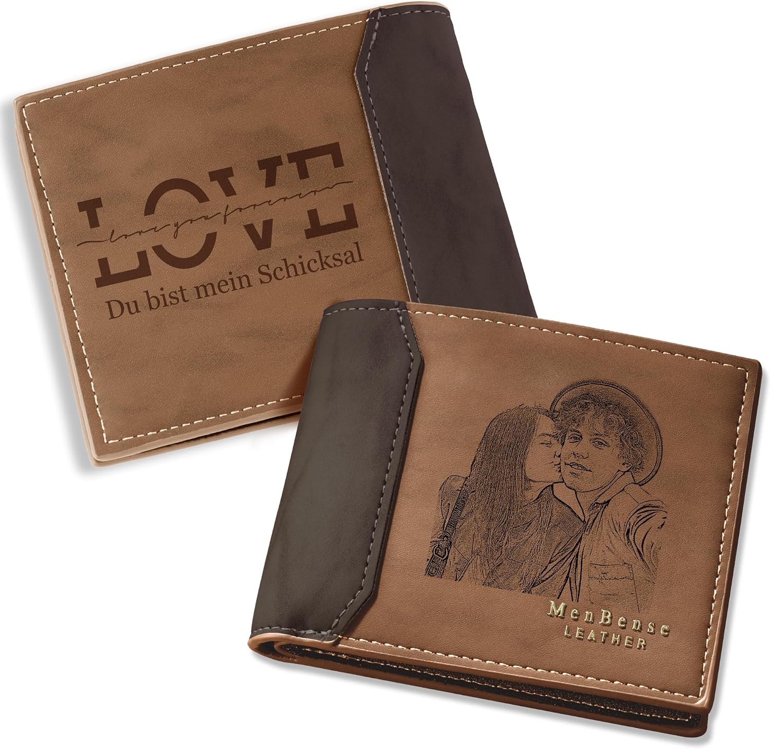 Easycosy Men's Dad, Personalised Wallet with Photo and Name - Leather Wallet with Engraving Capital Letter - Gifts for Men Dad Grandpa for Valentine's Day