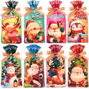 AhfuLife Pack of 48 Christmas Drawstring Candy Bags, Small Christmas Drawstring Gift Bags, Christmas Bag for Children, Christmas Festive Biscuits, Pastries, Small Gifts, Advent Calendar