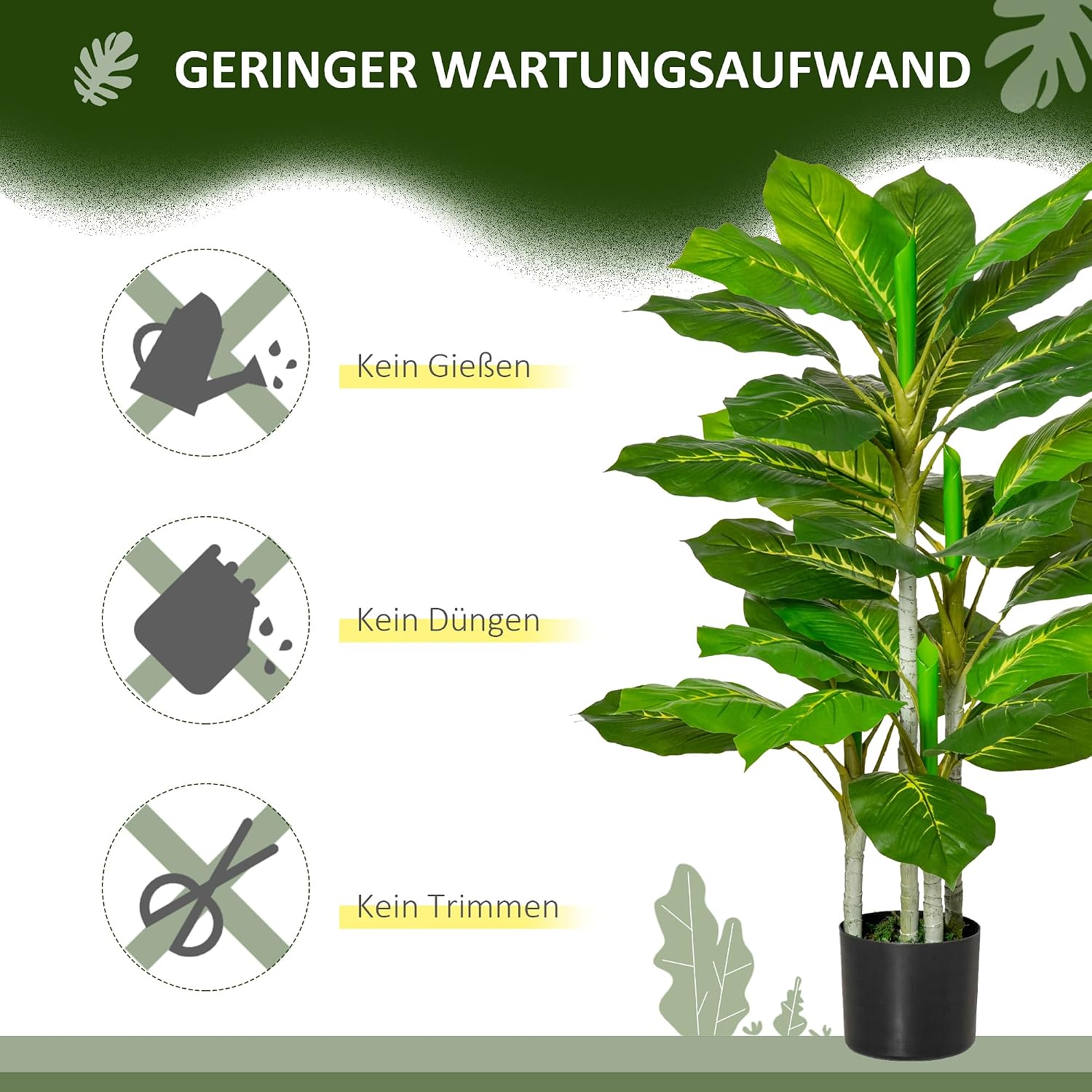 HOMCOM Artificial Tree Dieffenbachie 95cm Artificial Plant with 33 Leaves – Bild 5