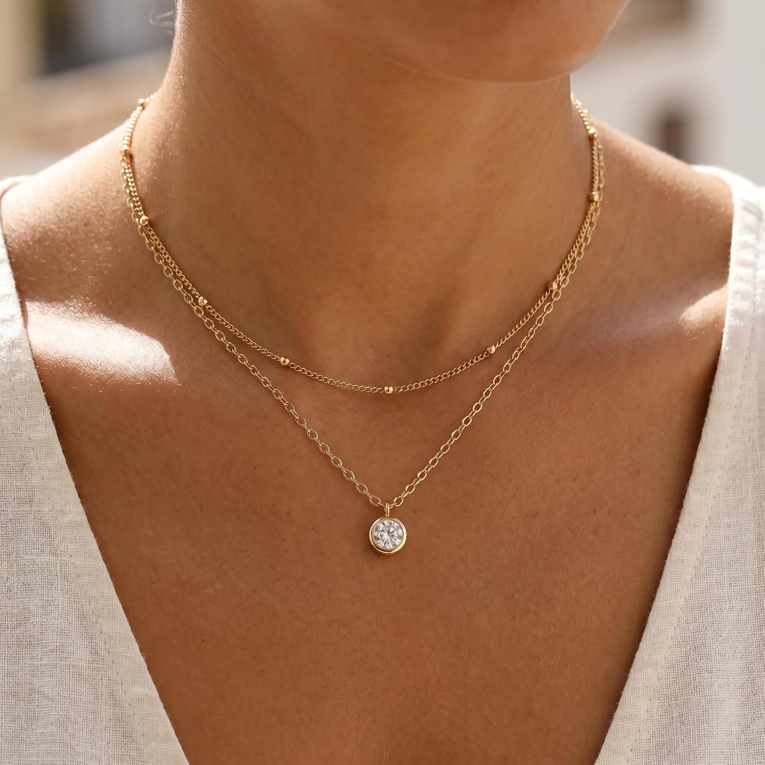 Layering Necklaces for Women, Delicate 14K Gold Plated Chains, Fashion Minimalist Pendant Necklace Set, Stylish Waterproof Jewelry – Bild 2