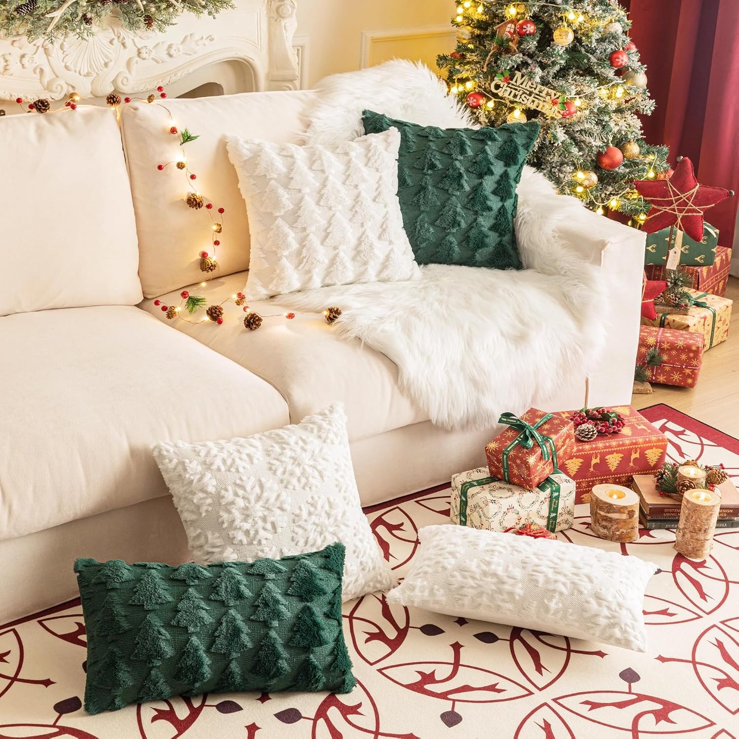 Christmas Cushion Cover, Pack of 2, Christmas Decoration 45 x 45 cm, Winter, Christmas Decoration Inner Cushion Cover 45 x 45 cm, for Aesthetic Room Decoration (Tree Green) – Bild 2