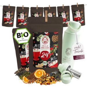 Tea Advent Calendar 2026 Organic – Gift for Women and Men – Made with Love by People with Disabilities – 24 x 10 g Christmas Calendar (Tea Advent Calendar with Tea Bottle Avocado)