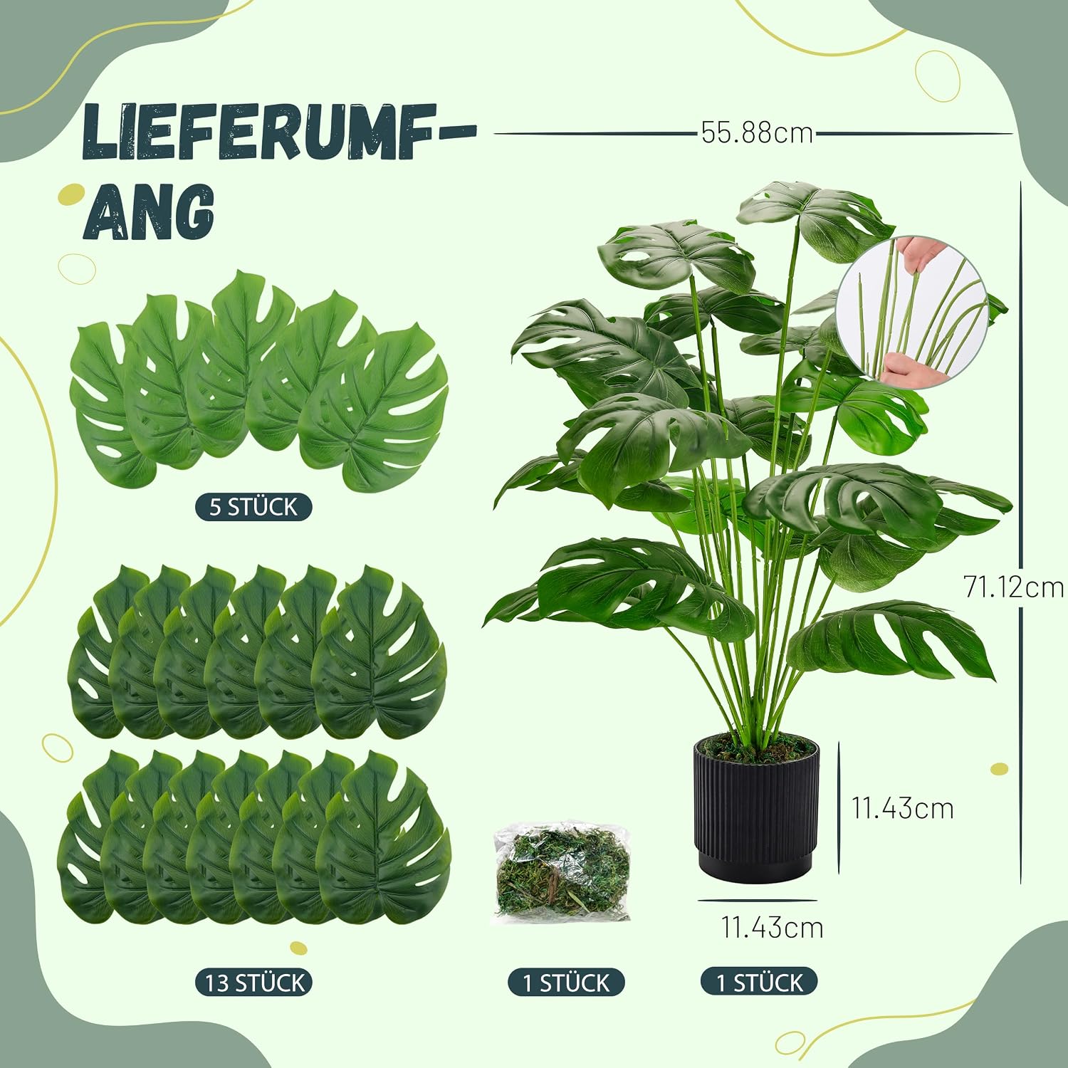 Der Rose Monstera Artificial Plant 71 cm in Black Pot for Office Hallway – Bild 3