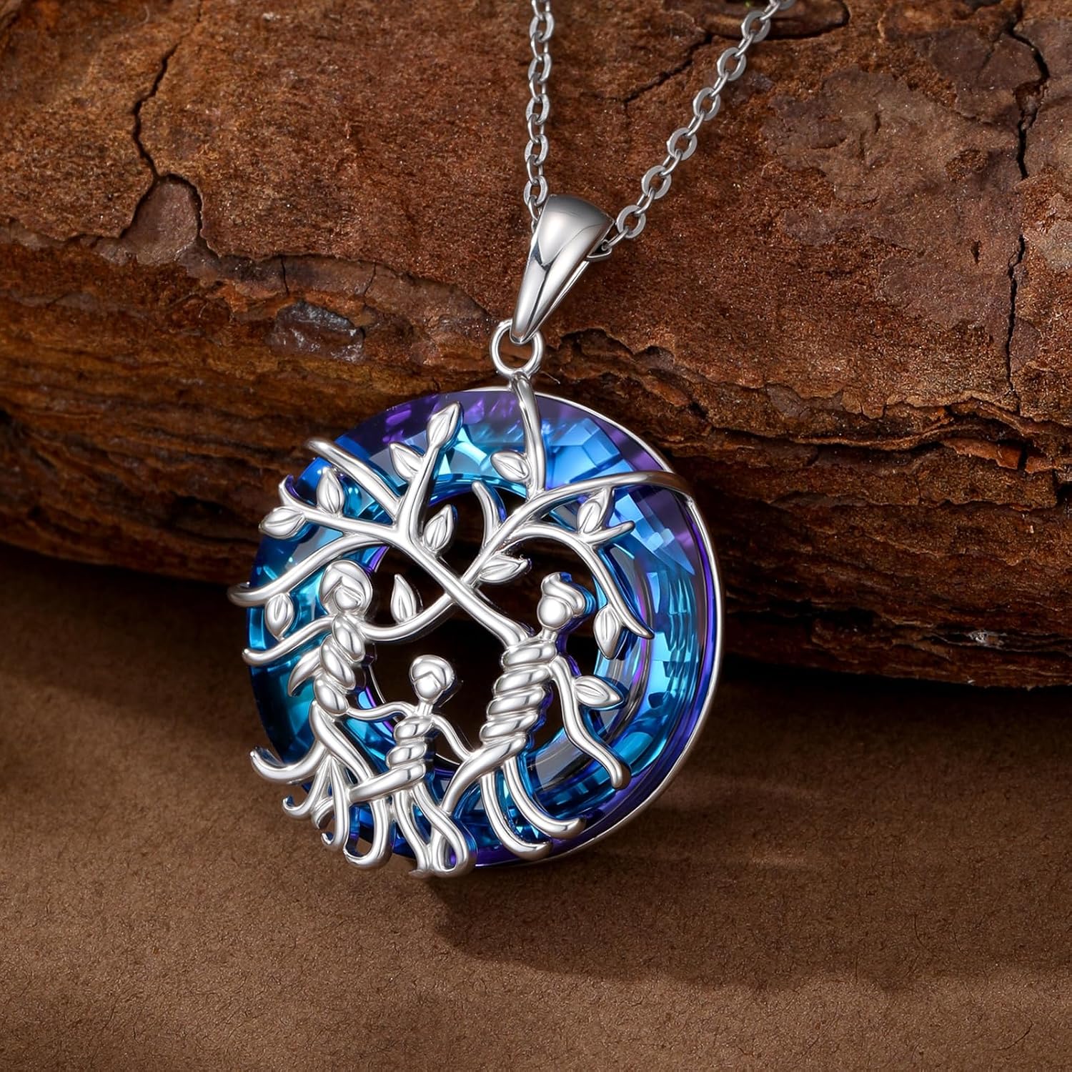 Women's Tree of Life Necklace 925 Sterling Silver Mother Children Daughter Son Tree of Life Family Heart Pendant Jewellery Gifts for Mum Girls – Bild 4