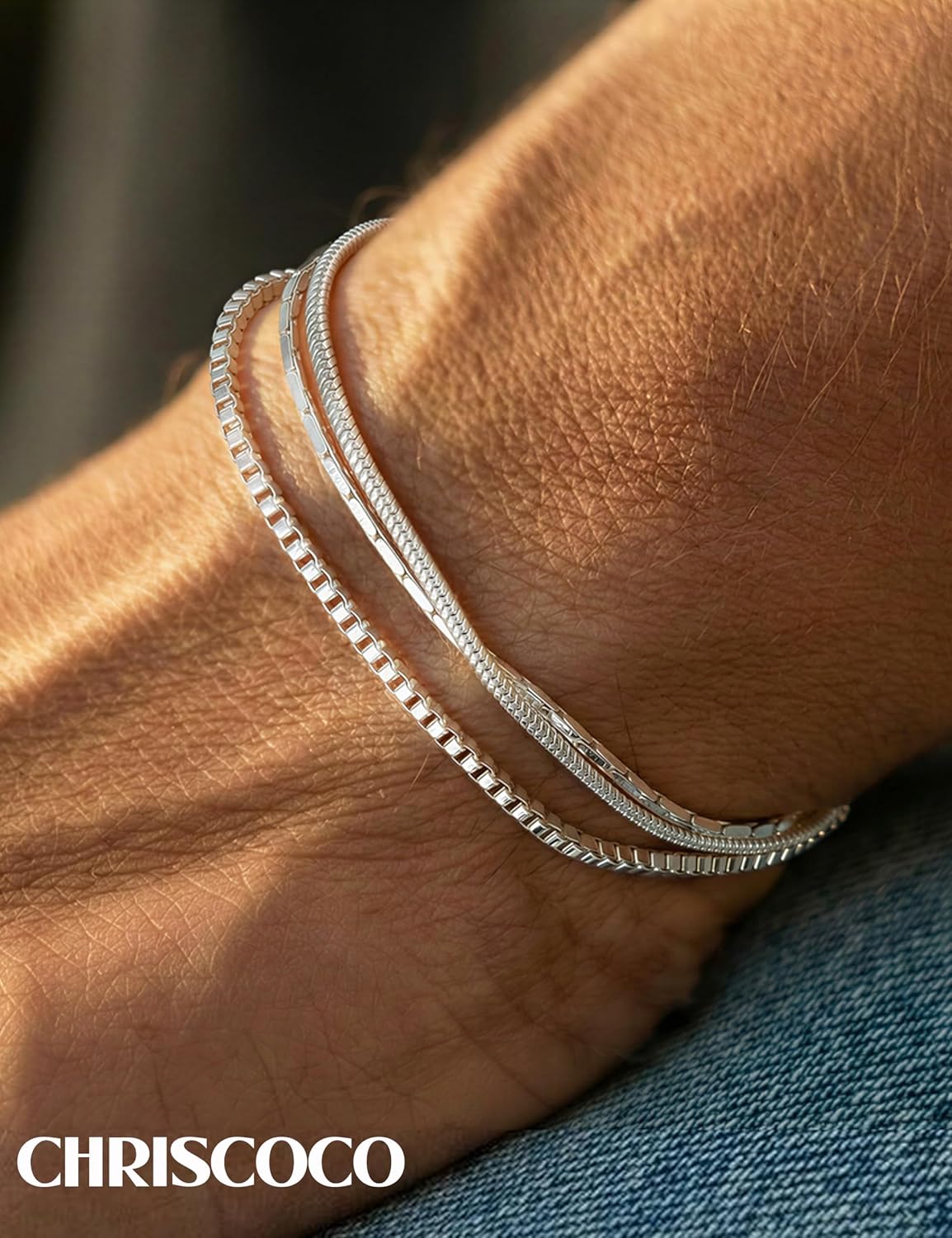 Chriscoco Men's 925 Silver Bracelet Cuban Link Twist Snake Chain Men's Bracelet Bracelets Men's Jewellery Gifts for Dad Boyfriend Husband Son 19 cm / 21 cm – Bild 2