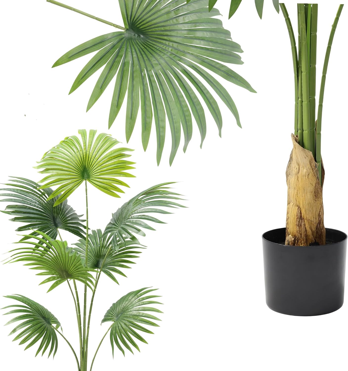 Arnusa Artificial Fan Palm Tree 160 cm - Large Artificial Palm Tree with 7 Palm Fronds - Easy Care Decorative Plastic Plant - Realistic Indoor Plant in Pot for Living Room & Office – Bild 3