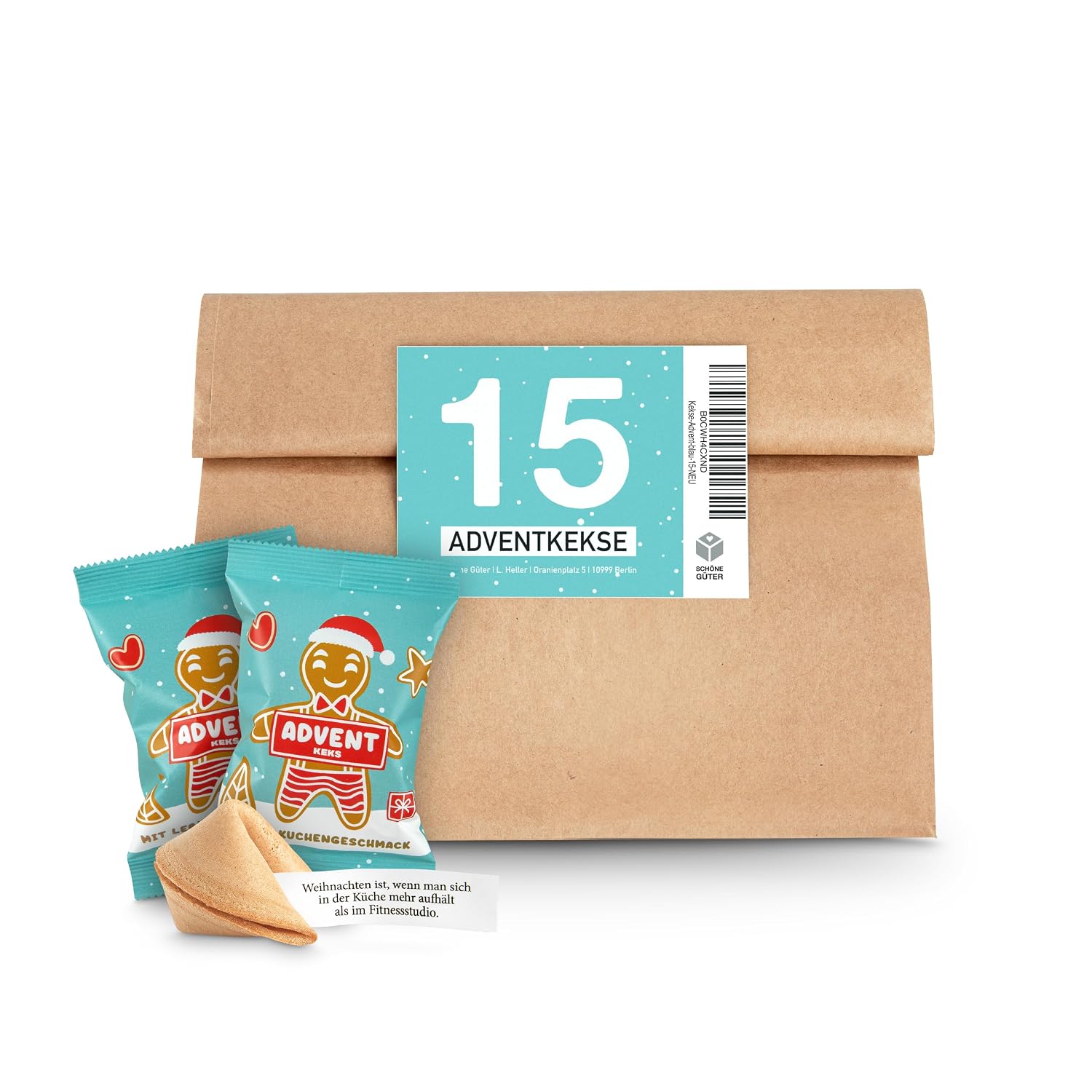 Lucky Cookies Christmas Gingerbread Man 15 Lucky Cookies in a Bag with Gingerbread Flavour in Advent and as Filling for the Advent Calendar, Santa Gift, Secret Santa Gift – Bild 7